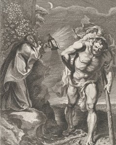 القديس كريستوفر يحمل المسيح الطفل عبر جدول ، رجل آخر يحمل ... ، كاليفورنيا. 1636-80.