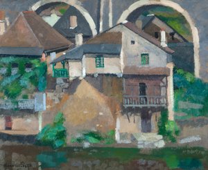 منازل على Vézère في Uzerche (زيت على كرتون)