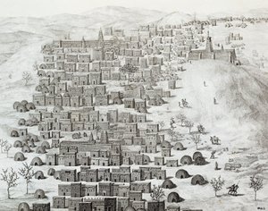 منظر لمدينة تمبكتو ، مالي ، نقش من رحلات عبر وسط إفريقيا إلى تمبكتو بقلم رينيه كايلي (1799-1838) بين عامي 1824 و 1828 ، إفريقيا بواسطة رينيه كايلي