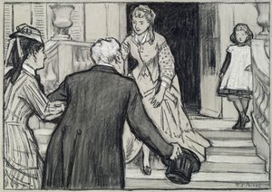 الزيارة ، رسم توضيحي من La Jeune Fille Bien Elevee بقلم رينيه بويلزف (طباشير سوداء وبيضاء على ورق) بواسطة رينيه فرانسوا كزافييه برينيت