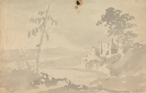 المناظر الطبيعية مع القلعة والنهر بواسطة Rev. William Gilpin