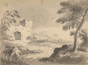 منظر طبيعي مع طريق يؤدي إلى الدير بواسطة Rev. William Gilpin