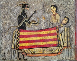 وفاة القديس مارتن للجولات ، التفاصيل من واجهة مذبح من كنيسة القديس مارتن في شيا ، 1150-1200 (درجة الحرارة على اللوحة) (تفاصيل 498163) بواسطة ورشة Ribagorça يوهانس بينتور