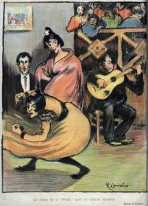 رقصة الدجاجة في ملهى إسباني - رسم بواسطة R. Canals في Le Rire de 1898 -
