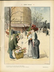 رسم توضيحي لريكاردو فلوريس (1878-1918) في Le Rire ، 25/04/08 - مقتطفات ثلاثية - العمارة الحضرية والأزياء والقبعات والنقل والزهور والمحلات التجارية بواسطة ريكاردو فلوريس
