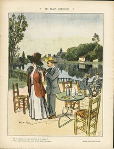 رسم توضيحي لـ Ricardo Flores (1878-1918) في Le Rire ، 04/07/08 - أيام الأحد الجميلة - الترفيه ، والنباتات الطبيعية ، والعمارة العمرانية ، ومقاهي المطاعم ، والبحر البحري البحري بواسطة ريكاردو فلوريس