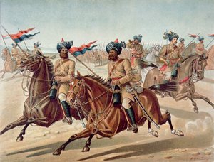 Scouts of the 10th Bengal Lancers (field Service Kit), the Anglo-Indian Army of the 1880s (colour litho) بواسطة ريتشارد (بعد) سيمكين