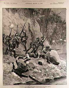 رحلة بورما: قتال مع Dacoits ، 12 يناير ، بالقرب من Shoay Green ، من The Illustrated London News ، 13 March 1886 بواسطة ريتشارد كاتون الثاني وودفيل