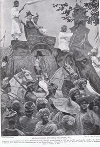 القوات البريطانية تدخل سنغافورة ، 1824 ، رسم توضيحي من "قصة هتشنسون للأمة البريطانية"