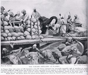 مدفعية نواب في بلاسي ، رسم توضيحي من "قصة هتشنسون للأمة البريطانية" ، ج .1923 بواسطة ريتشارد كاتون وودفيل