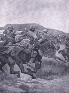 Yeomanry مهاجمة De Wets للحماية الخلفية والنقل ، من After Pretoria: The Guerilla War التي نشرتها Harmsworth Bros Limited ، 1901 بواسطة ريتشارد كاتون وودفيل