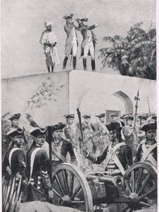 معركة بليسي ، 23 يونيو 1757: كليف على سطح كوخ الصيد نواب سورات - داولس ، التوضيح من المعارك البريطانية في البر والبحر ، 1915