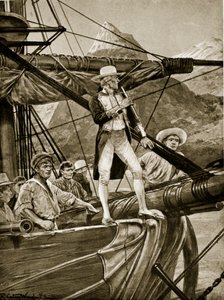 الكابتن كوك يقترب من نيوزيلندا ، رسم توضيحي من "قصة هتشنسون عن الأمة البريطانية" ، ج .1923 بواسطة ريتشارد كاتون وودفيل جونيور