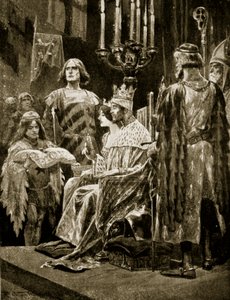 تتويج إدوارد الثاني ، 1308 ، رسم توضيحي من "قصة هتشنسون للأمة البريطانية" ، حوالي 1920 بواسطة ريتشارد كاتون وودفيل جونيور