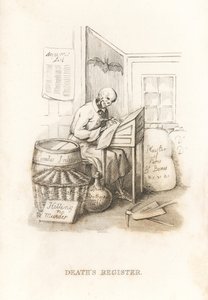 الهيكل العظمي للموت ودفتر الأستاذ. ، 1827 (نقش)