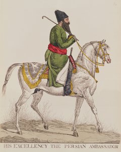 سعادة السفير الفارسي ميرزا أبو الحسن خان خلال زيارته الثانية للسفارة إلى لندن ، 1819 (طباعة)