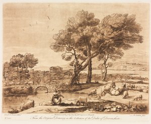Liber Veritatis: No. 135، A Landscape، with Buildings، Mercury Stealing Admetuss Cattle ...، 1776. بواسطة ريتشارد إيرلوم