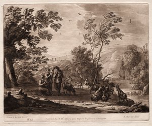 Liber Veritatis: No. 25 ، المناظر الطبيعية الجبلية والغابات مع الرعاة ... ، 1774. بواسطة ريتشارد إيرلوم