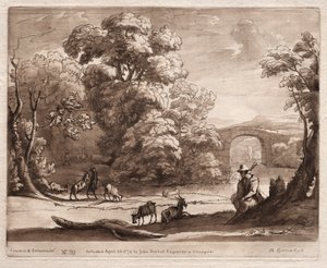 Liber Veritatis: No. 39، A Landscape with Herdsman يلعب بالأزواج وتصفح الماعز ، 1774. بواسطة ريتشارد إيرلوم