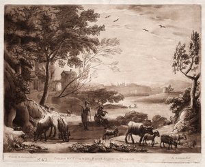 Liber Veritatis: No. 42، A River Landscape with a Shepherd and Shepherdess ...، 1774. بواسطة ريتشارد إيرلوم