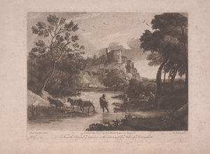 منظر تيفولي عند غروب الشمس ، نُشر عام 1775 (ميزوتينت مع نقش) بواسطة ريتشارد إيرلوم