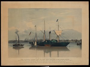 هذه اللوحة مأخوذة من لوحة أصلية لورد، لسفينة فيكتوريا البخارية، حمولتها 1200 طن وقوتها 400 حصان... أُطلقت في 20 يونيو 1837... (أكواتينت، ملونة، لوح) بواسطة Richard G. Reeve