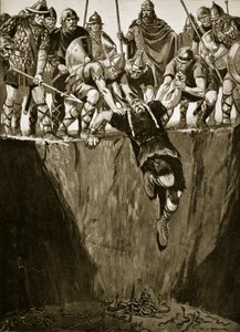 حفرة الأفاعي، رسم توضيحي من "قصة هاتشينسون للأمة البريطانية"، ج.1920 (ليثو) بواسطة ريتشارد هنري بروك