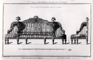 عينة أريكة ، من "أعمال مختلفة للالوند ، مصمم ديكور ومصمم" (نقش) (صورة بالأبيض والأسود) بواسطة ريتشارد لالوند
