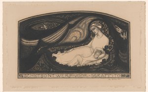 متكئ امرأة وطفل تصميم تخطيطي لـ sgraffito (العنوان على الكائن) بواسطة ريتشارد نيكولاوس رولاند هولست (توقيع الفنان)