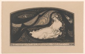 متكئ امرأة وطفل تصميم تخطيطي لـ sgraffito (العنوان على الكائن) بواسطة ريتشارد نيكولاس رولاند هولست