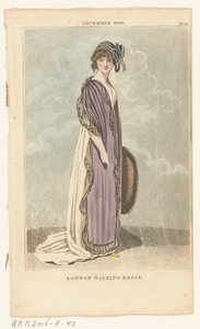 مجلة الموضات النسائية في لندن وباريس ، العدد 22 ، ديسمبر 1799. فستان لندن للمشي