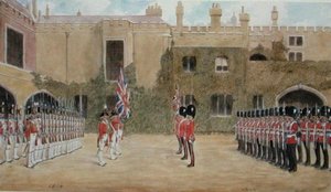 Grenadier Guards Relieving Guard at St. James's - The Old Guard of 1804 and New Guard of 1904 (ألوان مائية على ورق) بواسطة ريتشارد سيمكين