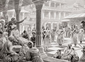 أكبر يلعب pachisi أو chaupur مع القطع الحية في Fatehpur Sikri في عام 1575 ، من Hutchinson History of the Nations ، حانة 1915 بواسطة روبرت (بعد) دادلي
