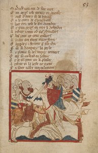 آرثر الجرحى المميت ، رسم توضيحي من "Romances in French Verse ..." ، بقلم Canon of Wace (Wace of Bayeux) بواسطة روبرت (سي 1110 74) وايس