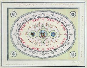 تصميم للسقف في غرفة السيدات ، هيدفورت هاوس ، 1772 (مرحاض ، قلم وحبر فوق الجرافيت على ورق مدرج) بواسطة روبرت آدم