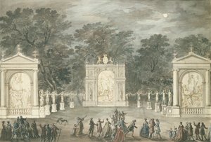 الإضاءات في باكنغهام هاوس بمناسبة عيد ميلاد الملك جورج الثالث ، 4 يونيو 1783 (قلم وحبر ومرحاض على ورق) بواسطة روبرت آدم