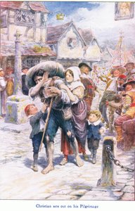 كريستيان ينطلق في رحلة الحج ، من The Pilgrims Progress الذي نشره John F Shaw & Co ، حوالي 1900 (لون ليثو) بواسطة روبرت أمبروز دادلي