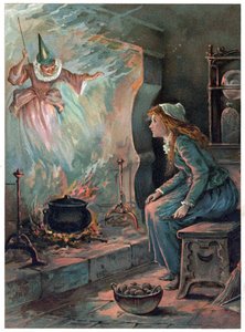 سندريلا والعرابة الجنية ، رسم توضيحي من "ذات مرة" الذي نشره إرنست مستر ، حوالي 1900 (لون ليثو) بواسطة روبرت أمبروز دادلي