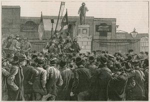 الضربة الكبرى لعمال الرصيف في الطرف الشرقي: السيد جون بيرنز يخاطب الرجال المضربين عند بوابات رصيف شرق وغرب الهند بواسطة روبرت بارنز