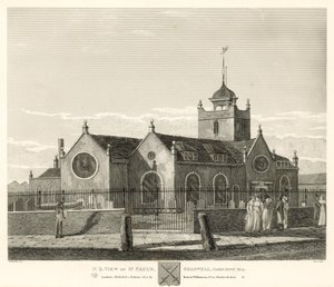 المنظر الشمالي الشرقي لسانت بولس ، شادويل ، لندن ، أُسقط عام 1819 بواسطة روبرت بليميل شنيبيلي