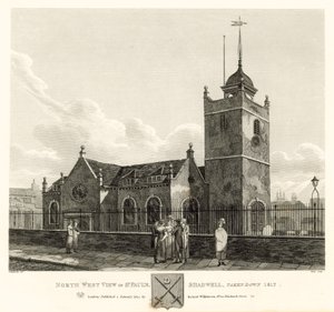 المنظر الشمالي الغربي لسانت بولس ، شادويل ، لندن ، أُسقط عام 1817 بواسطة روبرت بليميل شنيبيلي