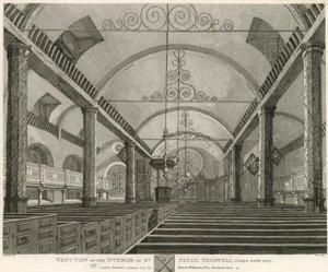 منظر غربي لداخل سانت بول ، شادويل ، لندن ، أُسقط في عام 1817 بواسطة روبرت بليميل شنيبيلي