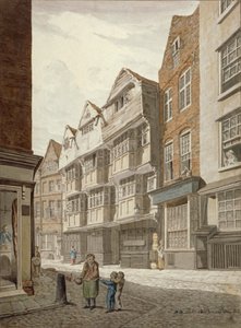 منظر جنوبي غربي لمنزل قديم مؤطر بالخشب في Ship Yard ، وستمنستر ، لندن ، 1815 بواسطة روبرت بليميل شنيبيلي