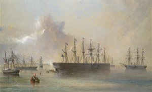 تم تجميع أسطول كابل الأطلسي التلغراف في بيرهافن الساحل الجنوبي الغربي لأيرلندا ... ، 1866. بواسطة روبرت تشارلز دادلي