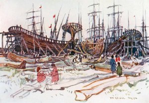 ساحة بناء السفن، فياريجيو (طباعة حجرية ملونة) بواسطة روبرت تشارلز جوف