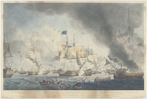 معركة كامبروين (1797): هزيمة الأسطول الباتافي هُزم الأسطول الهولندي بعد ظهر يوم 11 أكتوبر 1797 ، وهو يظهر سفينة العلم للأدميرال دي وينتر (...) (العنوان على الجسم) بواسطة روبرت دود