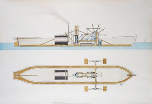 Steamboat designed by Robert Fulton, watercolor, United States