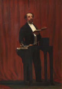 تشارلز ديكنز يعطي قراءة عامة ، 1858 (زيت على العاج) بواسطة روبرت هانا