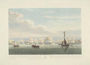 مغادرة اثنتي عشرة سفينة تجارية هولندية من ميناء بورتسموث عام 1833 (اللوحة 1) هذه المجموعة المكونة من ثلاث لوحات تصور المغادرة من ميناء بورتسموث في الثاني من يونيو 1833 من 12 سفينة Nederlandsche Koopvaardy من Embargo. بواسطة جون كريستيان شيتكي
