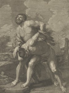 هرقل يرتدي جلد أسد ويقاتل أخيلوس ، منظر طبيعي في الخلفية ، ... ، كاليفورنيا. 1713-72. بواسطة روبرت هيكيت